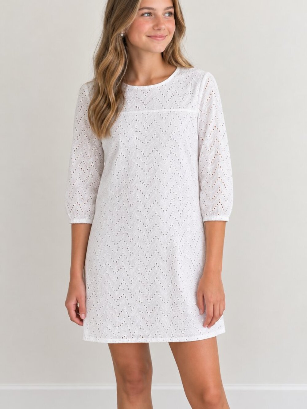 Girls Gap Dress size XXL eyelet white long 3/4 sleeve 100% cotton gapkids
